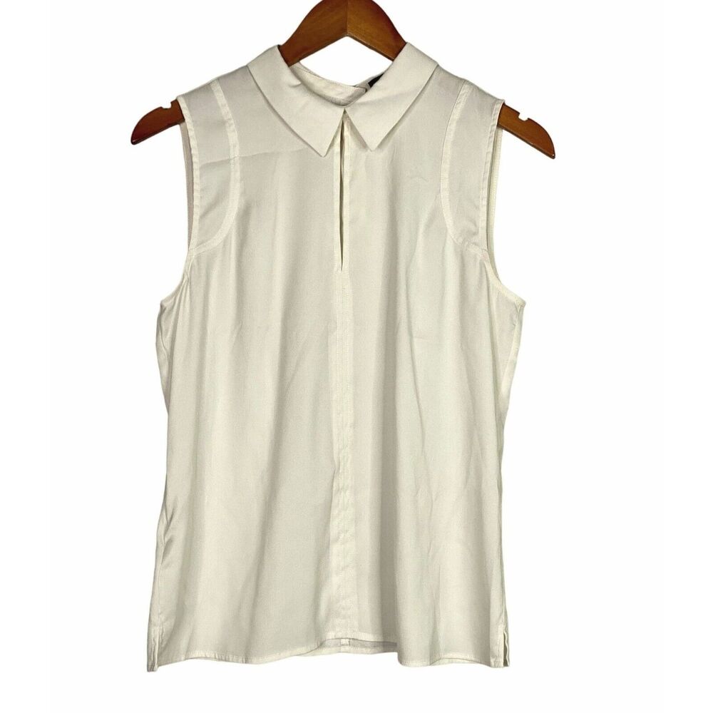 Ann Taylor Collar Button Sleeveless Blouse Slit Hem Back Buttons S Ivory Cream - Picture 10 of 16